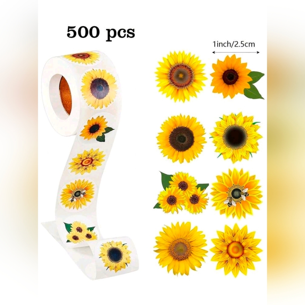 Sunflower Stickers - 500 Pieces/1 Roll